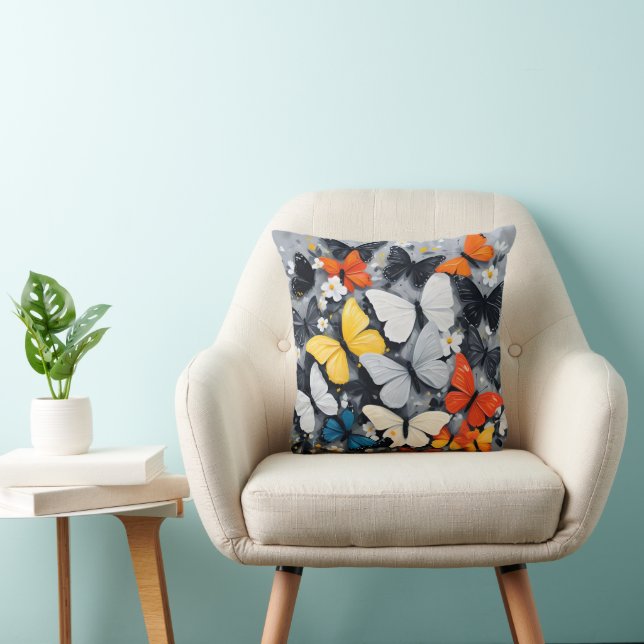 Coussin L'art acrylique aux papillons colorés, (Chaise)