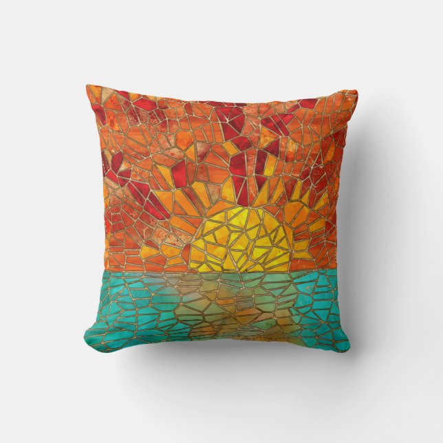 Coussin L'art de la mosaïque du lever du soleil sur la mer (Recto)