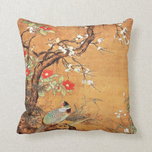 Coussin L'art de l'encre chinoise orientale au faisan et a