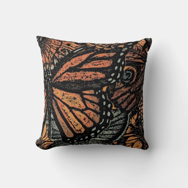 Coussin L'art de l'imaginaire aux papillons orange et noir (Recto)