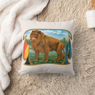 Coussin L'art des étiquettes de cigares vintage, Lion, Roi