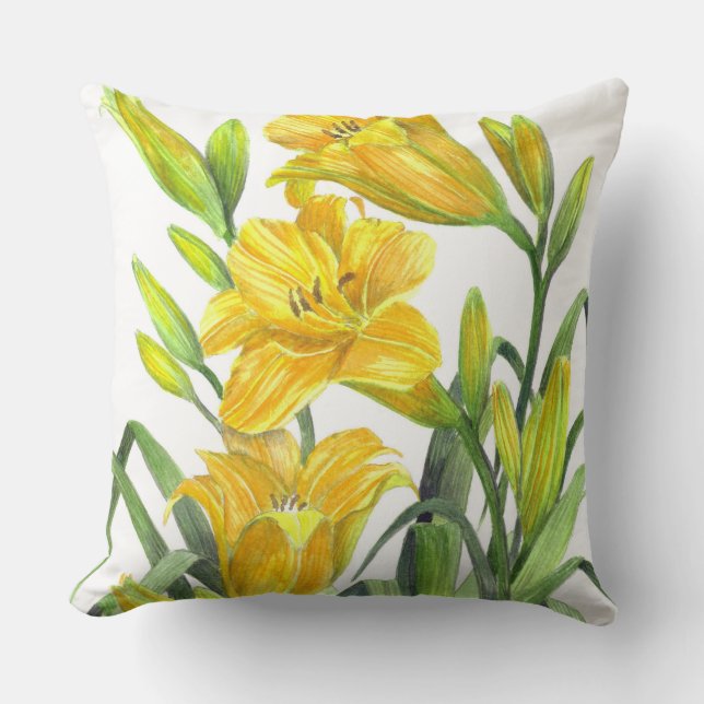 Coussin L'art floral de la Journée Jaune de l'aquarelle (Recto)