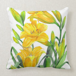 Coussin L'art floral de la Journée Jaune de l'aquarelle