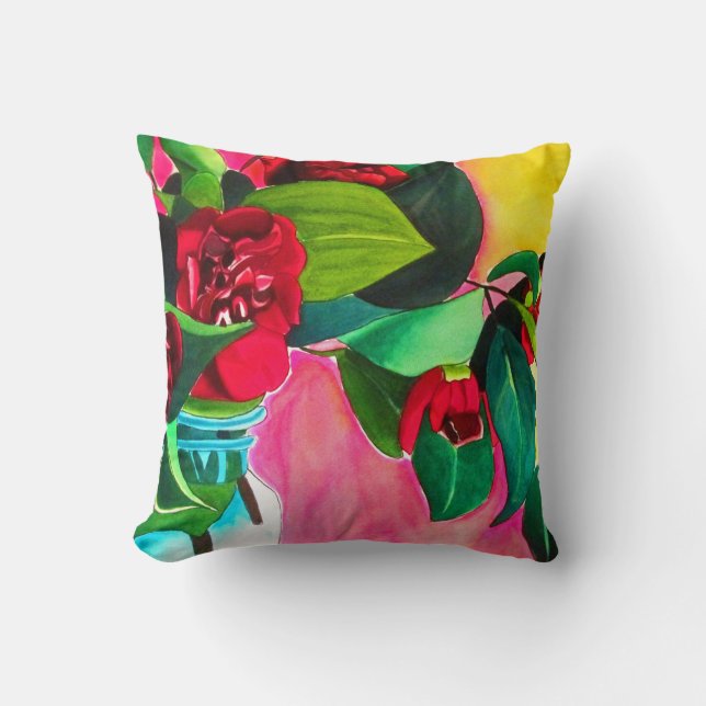 Coussin L'art floral des Camellias rouges (Recto)