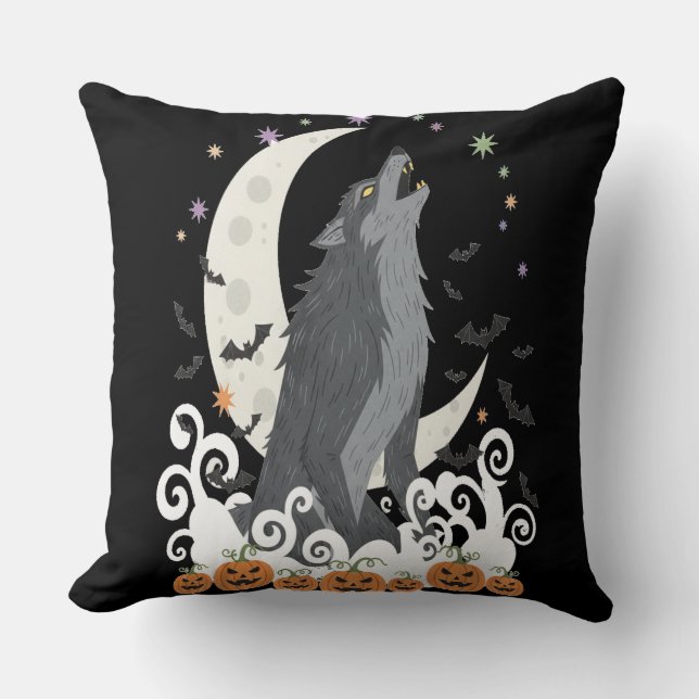 Coussin L'art hanté Lune Wolf Shadows (Recto)