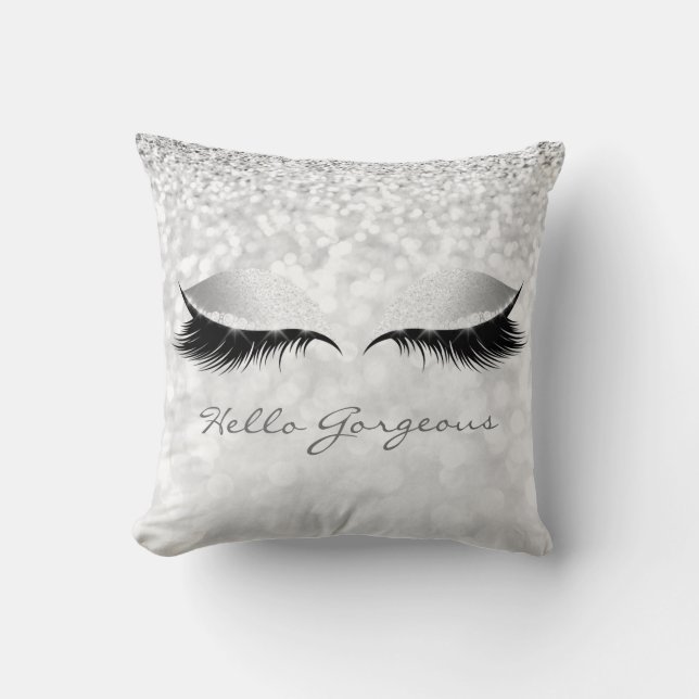 Coussin Lashes de maquillage gris argent fille Bonjour mag (Recto)