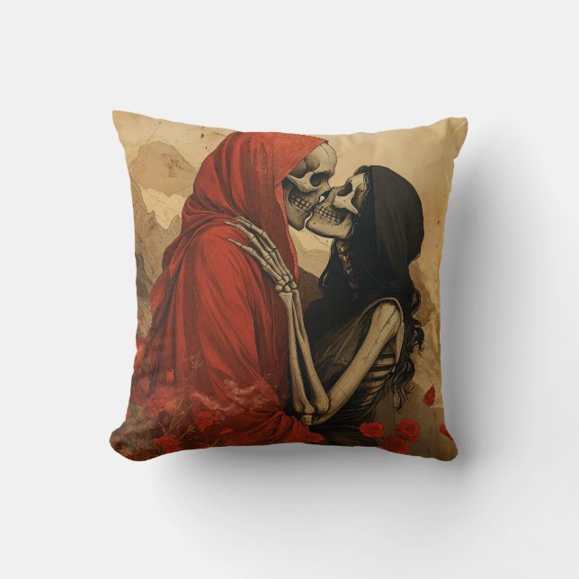 Coussin Last Kiss vintage skeleton goth art (Recto)