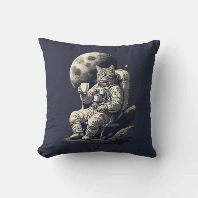 Coussin L'astronaute Chat ayant une coupe de café (Recto)
