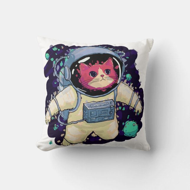 Coussin L'astronaute Chat coloré (Recto)