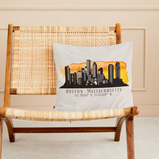 Coussin Latitude et longitude de Boston Skyline (Créateur téléchargé)