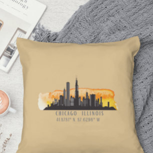 Coussin Latitude et Longitude de Chicago Skyline