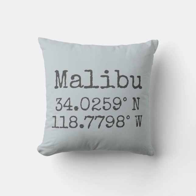 Coussin Latitude et longitude de Malibu (Recto)