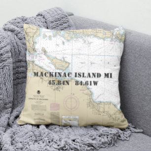 Coussin Latitude Nautique Longitude Mackinac Isl. Michigan