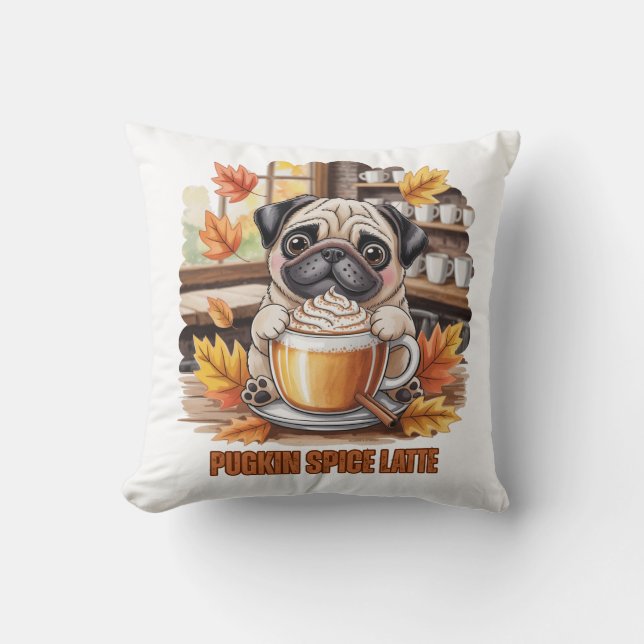 Coussin Latte au Piment de Pugkin – Joli Design de Café Pu (Recto)