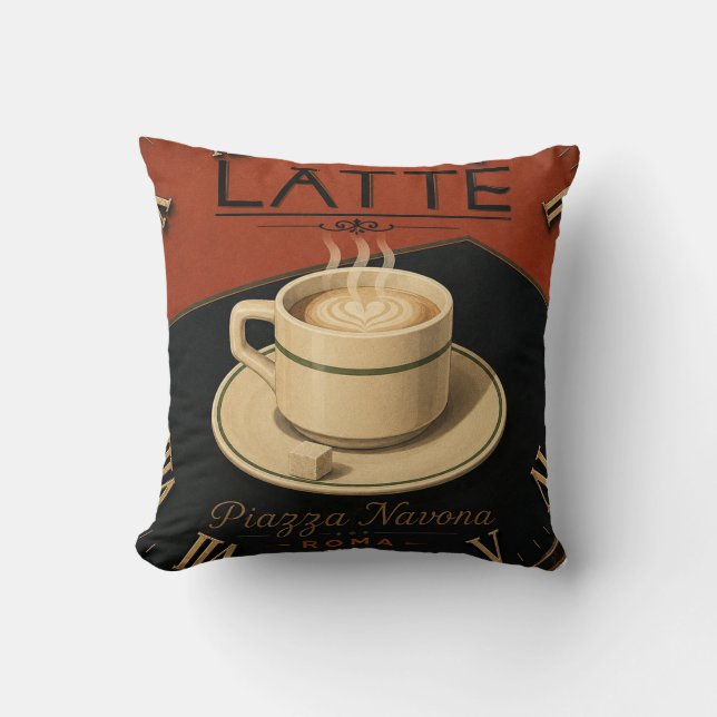 Coussin Latte Coffee  Italian Café Kitchen Decor (Recto)