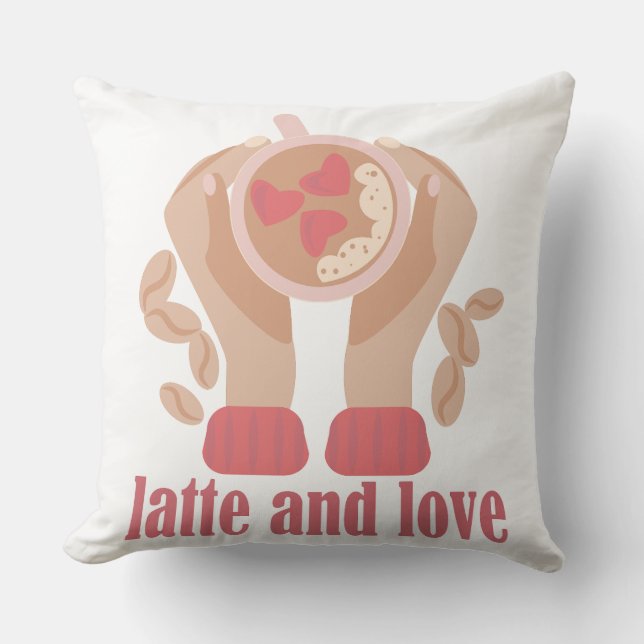 Coussin Latte et coupe d'amour, mains et citation de café (Recto)