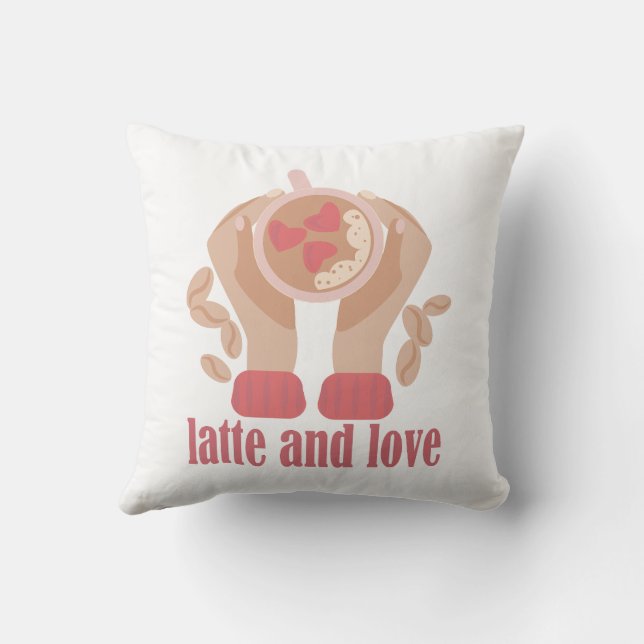Coussin Latte et coupe d'amour, mains et citation de café (Verso)
