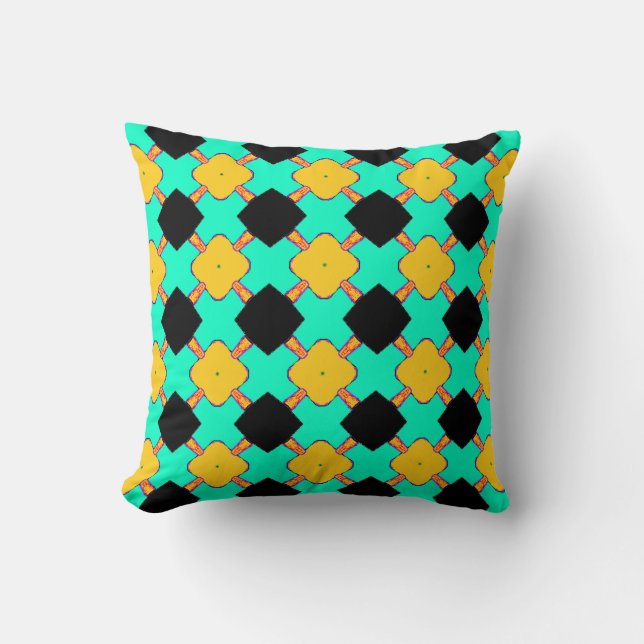 COUSSIN LATTICE NOIRE ET JAUNE AVEC AQUA, JETER LE COULEUR (Recto)
