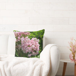 Coussin Laurier Montagne Rose Réversible Fleurs Blanches