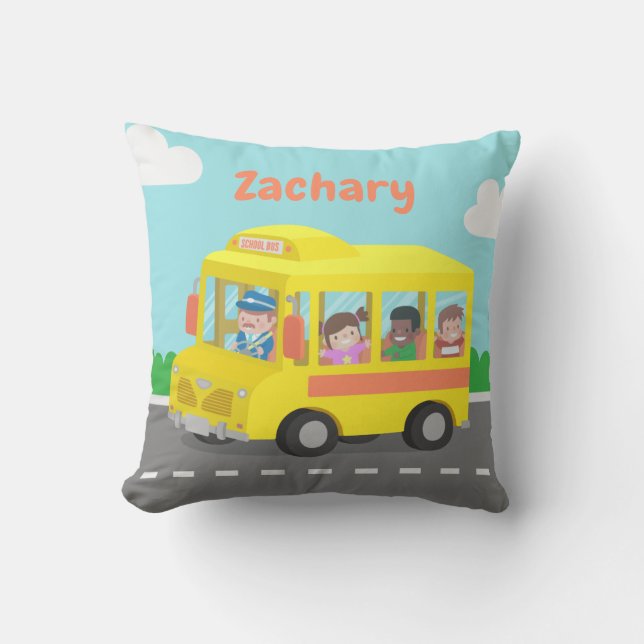 Coussin L'autobus scolaire jaune badine le carreau de (Recto)