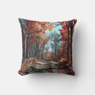 Coussin L'automne s'étend dans les bois de feuille rouges