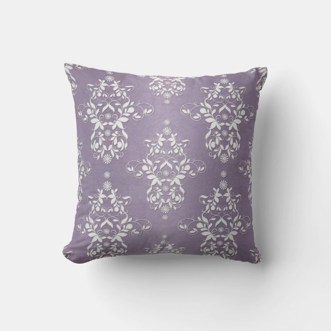 Coussin Lavande Améthyste Floral Damassé (Recto)