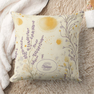 Coussin Lavande blanche et motif floral jaune