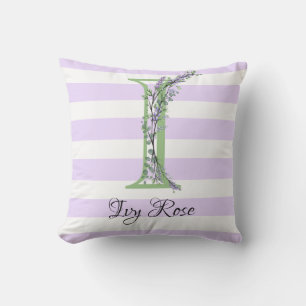 Coussin Lavande clair violet bandes blanches monogramme