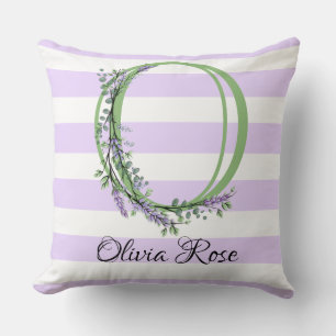 Coussin Lavande clair violet bandes blanches monogramme