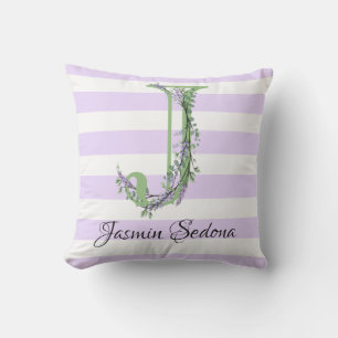 Coussin Lavande clair violet bandes blanches monogramme