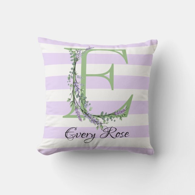 Coussin Lavande clair violet bandes blanches monogramme (Recto)