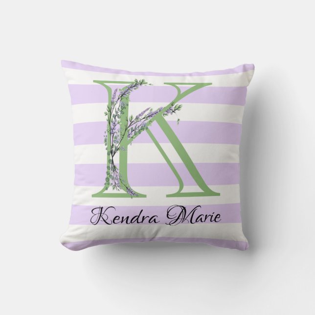Coussin Lavande clair violet bandes blanches monogramme (Recto)