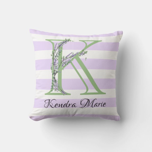 Coussin Lavande clair violet bandes blanches monogramme (Recto)