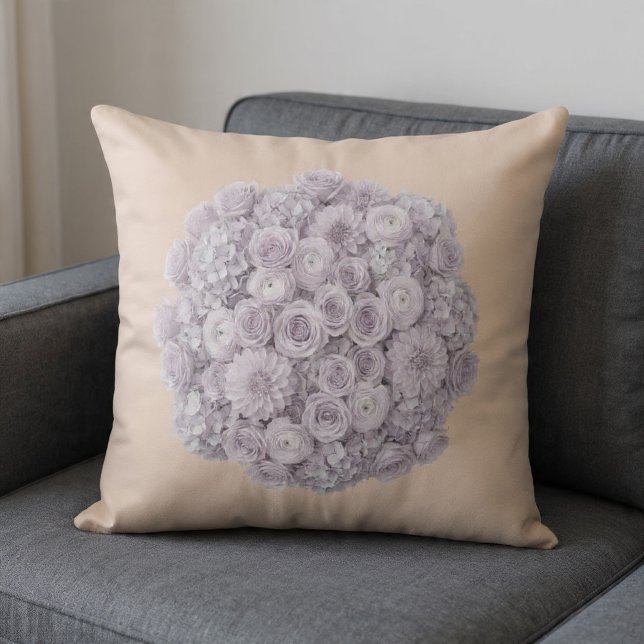 Coussin Lavande Douce & Floral Gris Pâle (Créateur téléchargé)