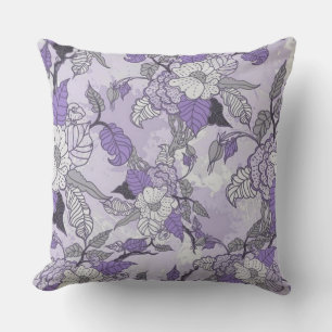Coussin Lavande élégante et carreau floral blanc