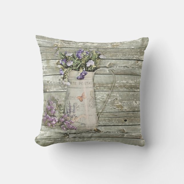 Coussin lavande en bois blanchie rustique de ferme (Recto)