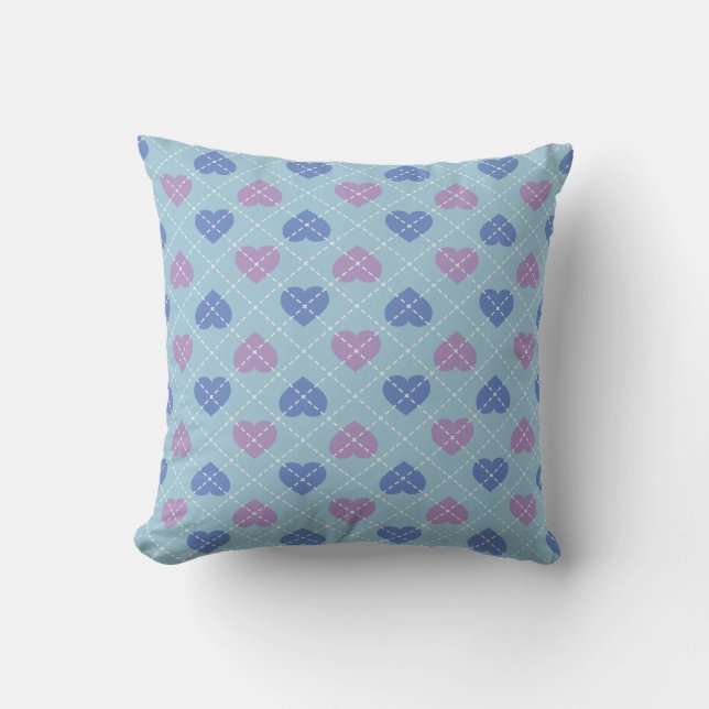 Coussin Lavande et Bébé Coeurs Bleus - Motif Jacquard (Recto)