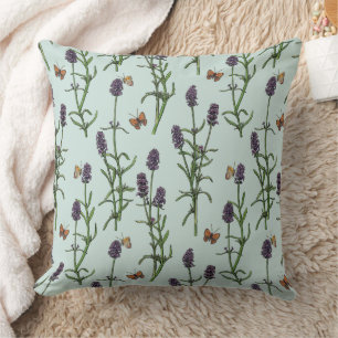 Coussin Lavande et papillons sur verre de mer