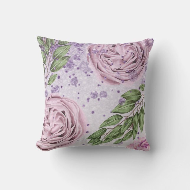 Coussin *~* Lavande florale PEONY Parties scintillant viol (Recto)