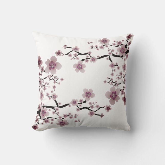 Coussin Lavande poussiéreuse et fleurs de cerises japonais (Recto)