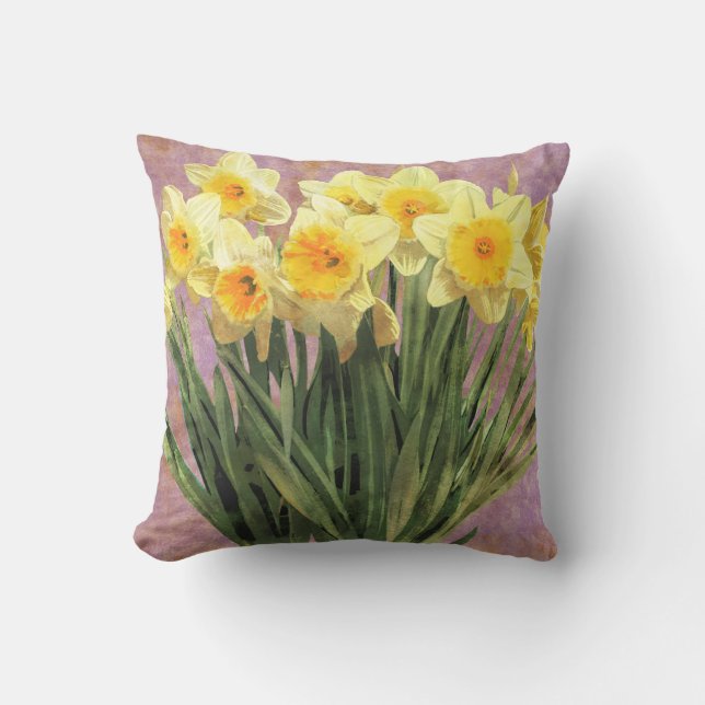Coussin Lavande rustique de jonquilles jaunes de ressort (Recto)