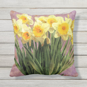 Coussin Lavande rustique de jonquilles jaunes de ressort