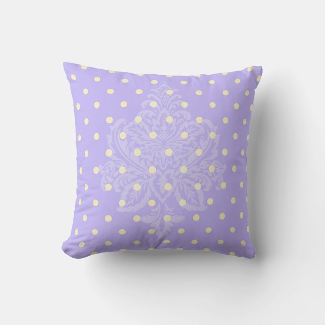 Coussin Lavande violet pois et Jeu jaune pilon (Recto)