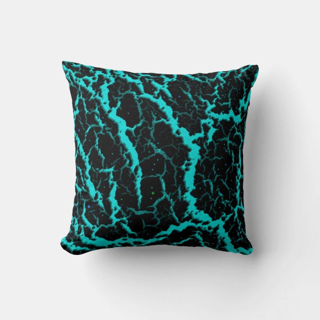 Coussin Lave spatiale fissurée - Cyan (Recto)