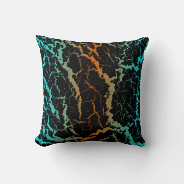 Coussin Lave spatiale fissurée - Cyan/Orange (Recto)