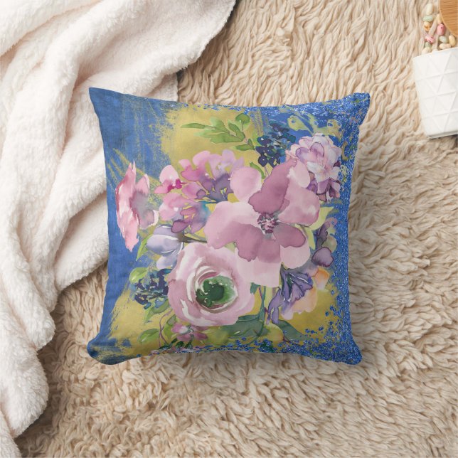 Coussin Lavender Blues Aquarelle Parties scintillant flora (Couverture)
