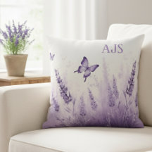 Lavender Field Throw Pillow – Monogram Initials