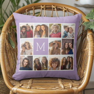 Coussin Lavender Instagram Photo Collage Personnalisé Mono