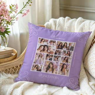 Coussin Lavender Photo Collage Keepsaké Quinceanera