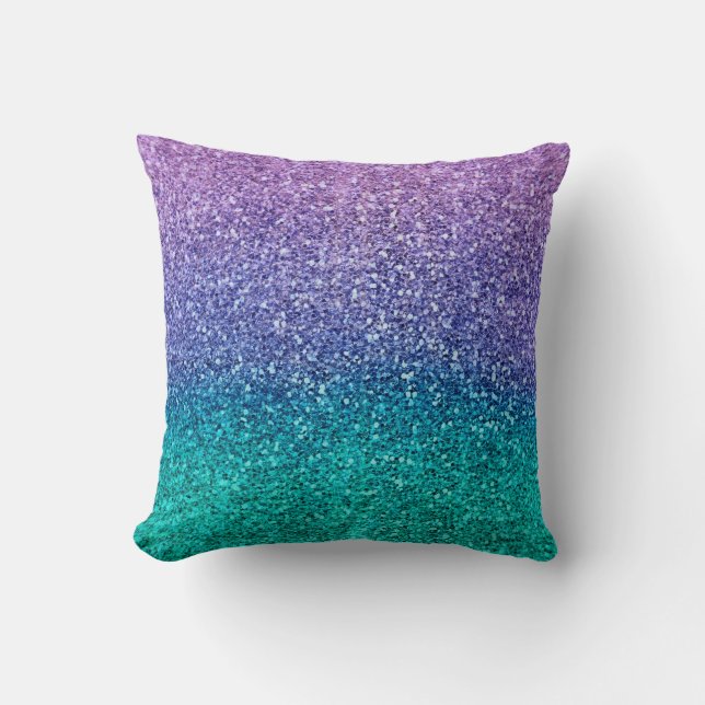 Coussin Lavender Purple & Teal Aqua Green Sparkly Glitter (Recto)